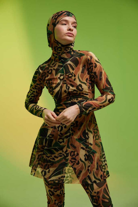 Burkini Dress Leopard Leaves